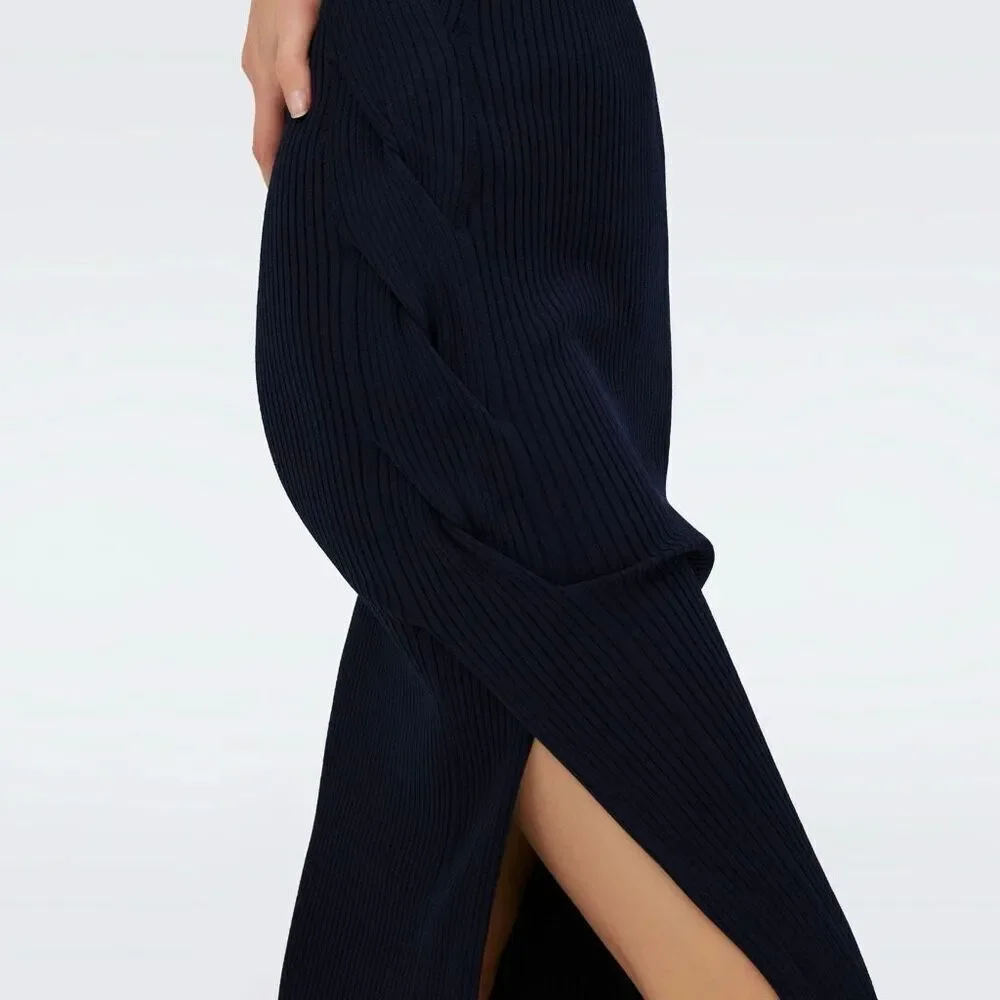 Diane Von Furstenberg Clara Sweaterdress Women's Size Small Navy Blue Slip Knee